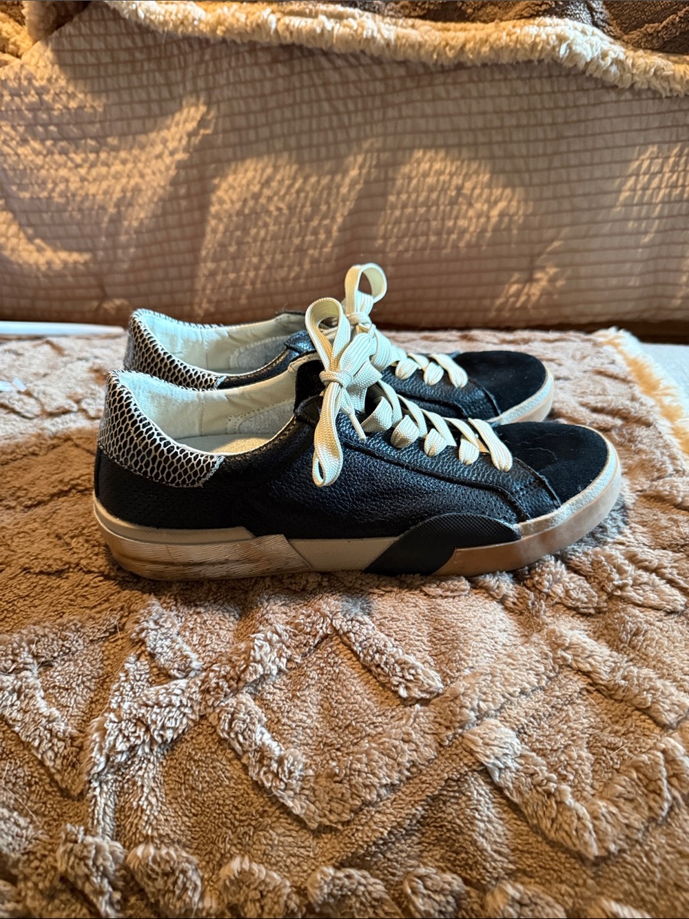Dolce Vita Black and Cream Patterned Slip-On Sneakers
